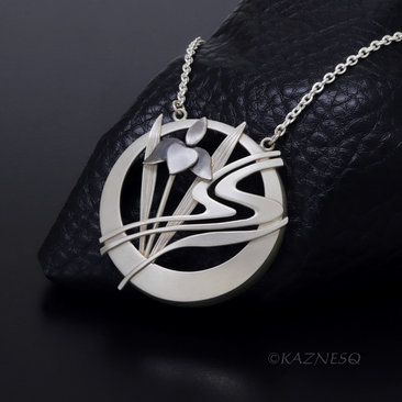 Art Nouveau style iris matte finished silver pendant necklace