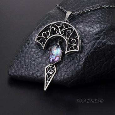 Art Nouveau style Arch pendant necklace with amethyst lined with Paua shell