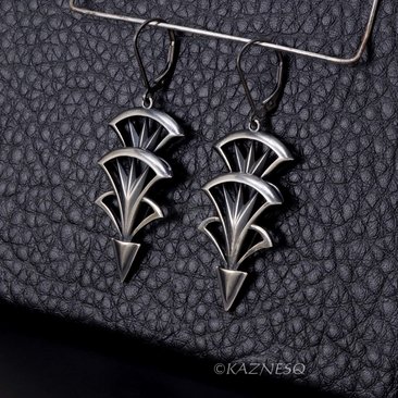 Art Deco style oxidized silver tri-arch earrings