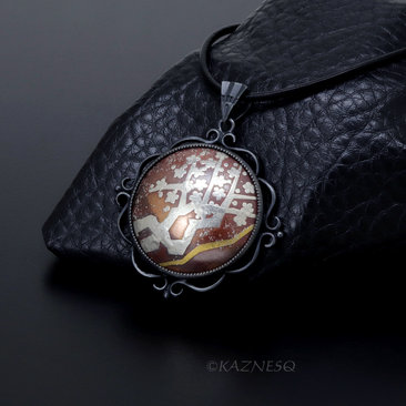 Plum Blossoms Keum Boo on Copper Cab Oxidized silver pendant