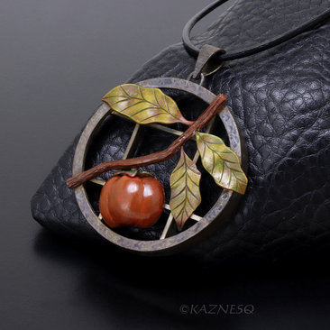 Persimmon Fruit Shibuichi Brass Copper Iroage Japanese patina Pendant Necklace