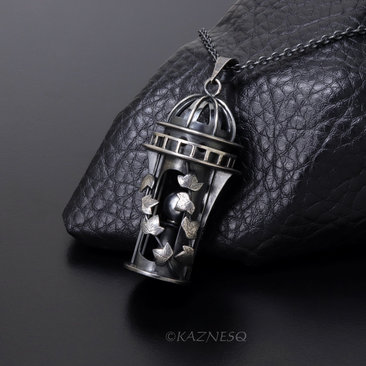 Domed Architecture and ivy motif South sea Pearl Oxidized Silver Pendant Necklace