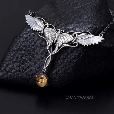A Butterfly changes a bird Oxidized Silver, Rutilated Quartz, Pendant Necklace