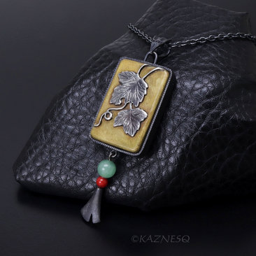 Wabi-Sabi Leaf Pendant: Oxidized Silver and toned brass by Japanese Iroage Patina