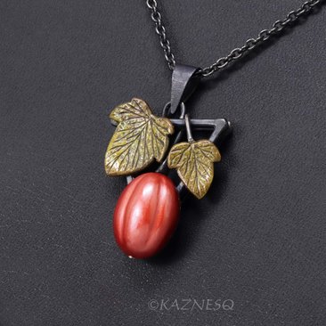 Art Piece! Japanese Patina Red Fruit Pendant - Hido Copper & Iroage Brass Art Jewelry
