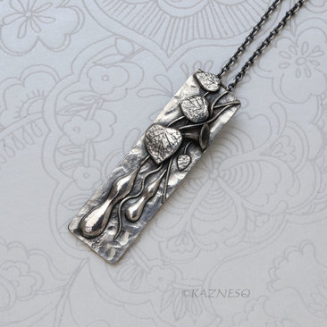 True Charm of Silver Pendant! Art Nouveau style Oxidized Silver Gourd motif Rectangle Pendant Necklace