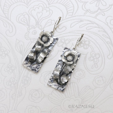 Sterling Silver Art Nouveau Poppy Earrings - Oxidized Floral Dangle Earrings with Leverback Hooks