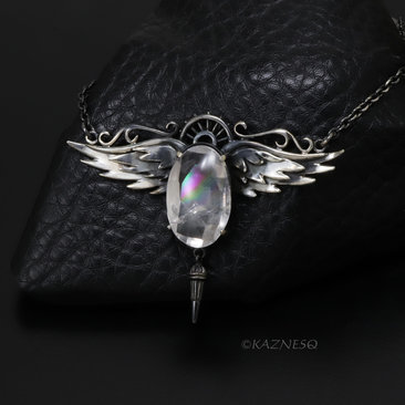 Rainbow Quartz Angel Wings Necklace – Sterling Silver Handmade Pendant
