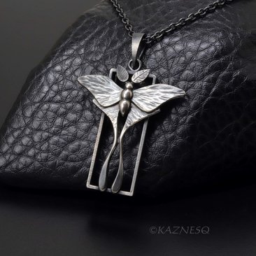 Oxidized Sterling Silver Luna Moth Necklace – Specimen Box Pendant | Artisan Jewelry