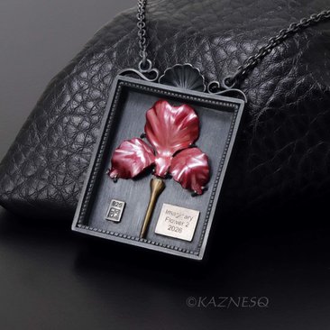 Specimen Box Necklace with Red Hido Copper Flower – Oxidized Silver Statement Jewelry