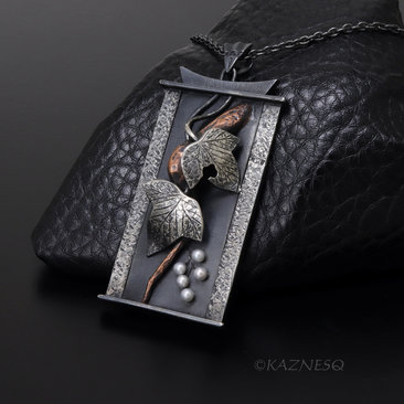 Wabi-Sabi Wild Grape Necklace — oxidized Silver & Copper Nature Inspired Pendant